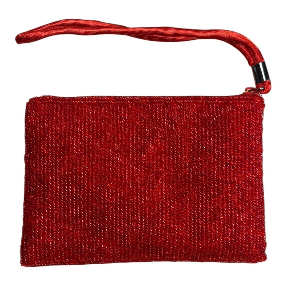 Red Beaded Christmas Wreath Wristlet Clutch Bag Holiday - Picture 3 of 5